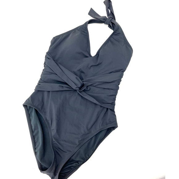 Bleu Rod Beattie Solid Black Twist Front Swimsuit Black Tummy Control Size 6 - Picture 4 of 4